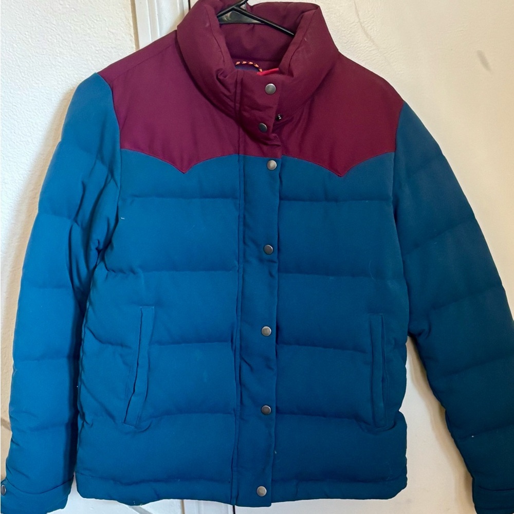 Patagonia Bivy Blue and Burgundy Puffer Jacket